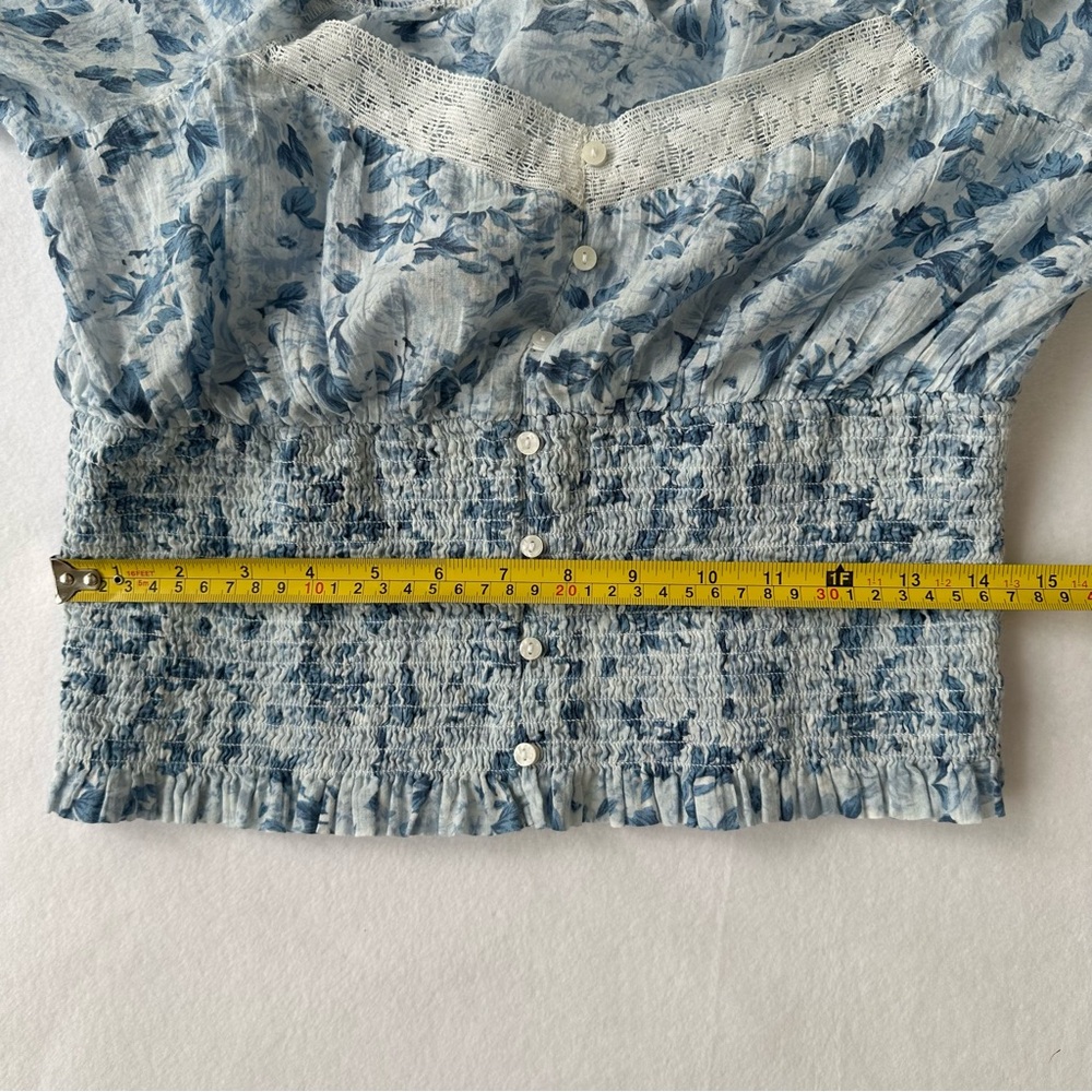 American Eagle Off The Shoulder Boho Floral Crop Top Lace Ruffle Cotton Size M - Picture 11 of 11